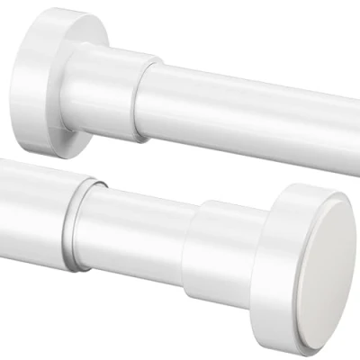 Image of 1 Piece Shower Curtain Poles, Rod Stainless Steel Pole,Extendable Poles no Drilling for Cabinet,Wardrobe,Windows,Curtains(70 120cm,φ25mm，White）