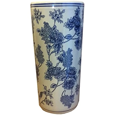 Image of M S L Blue and White Floral Display Ceramic Umbrella Stand Walking Stick Large Vase