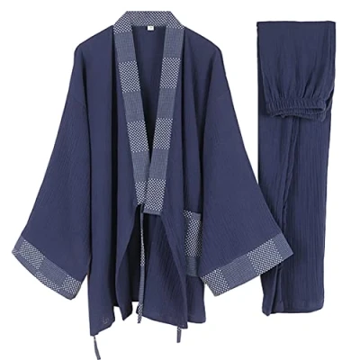 Image of un brand Men&#039;s Japanese Kimono Double Gauze Cotton Pajamas Suit Plus Size Zen Clothing Taoist (Size XL, A3)