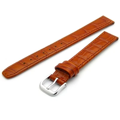 Image of CONDOR Louisiana Leather Watch Strap Band Alligator Grain 14mm Tan with Chrome (Silver Colour) Buckle 169R