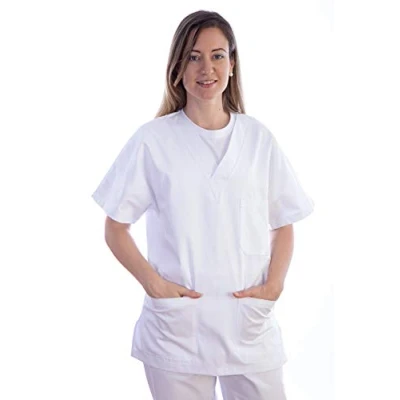 Image of GIMA Jacket, Hospital Scrub Tunic Top, Made of Cotton and Polyester, White Colour, V Neck, Short Sleeve, Unisex, Size XXXL, for Doctors, Dentist, Vets, Nurses, Physiotherapist Medical Staff