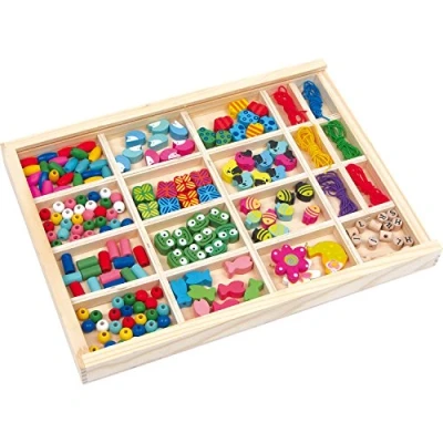 Image of small foot 2465 wooden threading bead box set &quot;Vivien&quot;, thread game for friendship bracelets, from 3 years old