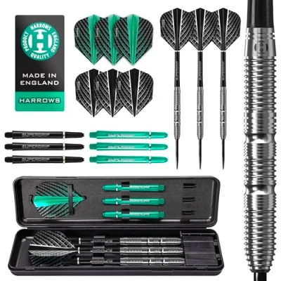Image of Harrows NX Elite 90% Tungsten Steel Tip Darts Set I 21g to 26g All Weights Available Huge 17pcs Bundle with Spare Shafts, Prime Flights &amp; Travel Case 23G