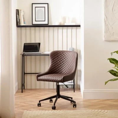 Image of Julian Bowen Luxe Office Chair in Brown Faux Leather, 52 x 60cm