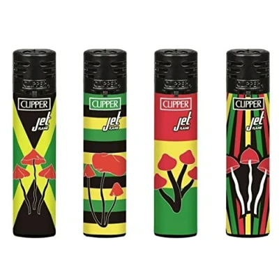 Image of Clipper 4 X Electronic Jet Lighters Herb Leaves Deign limited iHATS LONDON UK Collection