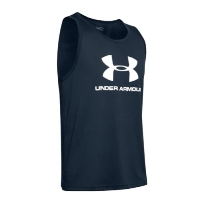 Image of Under Armour Sportstyle Logo Tank Men&#039;s Vest With Soft Feel and Loose Cut, Sleek Sleeveless T shirt Graphic Design Academy / White (409), SM