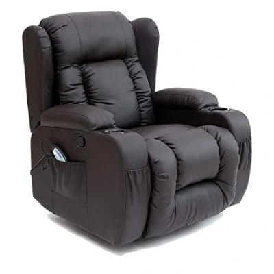 Image of More4Homes CAESAR 10 IN 1 WINGED RECLINER CHAIR ROCKING MASSAGE SWIVEL HEATED GAMING BONDED LEATHER ARMCHAIR (Brown)
