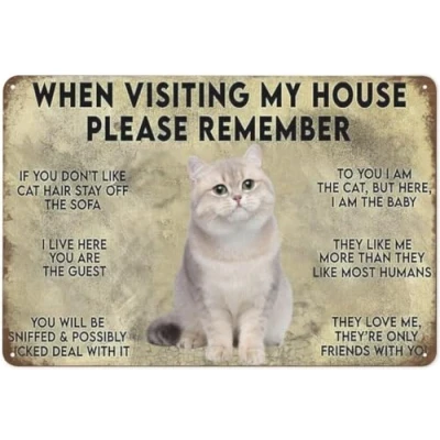 Image of Funny Cat Decor Vintage Metal Signs When Visiting My House Please Remember Retro Tin Sign Printing Poster Bar Restaurant Cafes Home Wall Decoration Plaque 12x8 Inch