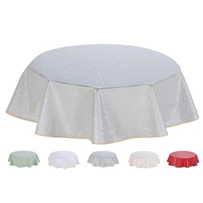 Image of Home Direct Round Embossed Oilcloth PVC Wipe Clean Tablecloth 155cm 61&quot; Light Grey