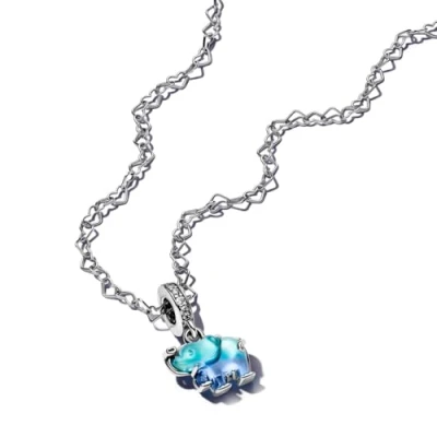 Image of Pandora Moments Elephant sterling silver dangle with clear cubic zirconia and gradient blue purple Murano glass