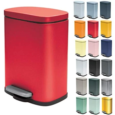 Image of Spirella Akira Cosmetic Bin, 5 Litres, Stainless Steel with Soft Close Mechanism and Inner Bucket, Red