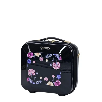 Image of Infinity Leather Hard Shell Black Cabin Cosmetic Bag Travel Case
