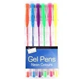 Image of 6 Neon Gel Pens Assorted Colours Ideal for Craft/School/Office