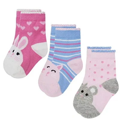 Image of Metzuyan Baby Girls 3 Pairs Novelty Design Scallop Edge Cotton Rich Socks Rabbit 0