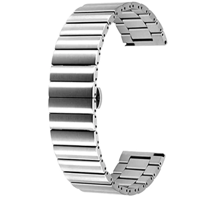 Image of Kai Tian Horizontal Stripes Watch Band 22mm Stainless Steel Metal Bracelet Quick Release Buckle Silver for Women Men