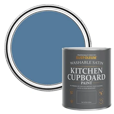 Image of Rust Oleum Blue Scrubbable Kitchen Cupboard Paint in Satin Finish Silk 750ml