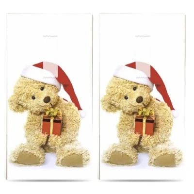 Image of 20 Individual Handkerchiefs Christmas Bear with Gift 2 Packs of 10 Paper Printed as