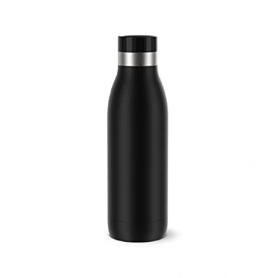 Image of Emsa N3110100 Bludrop Color Drinking Bottle 0.5 Litres 100% Leak Proof Quick Press Closure Ergonomic 360 Pleasure 12 Hours Warm 24 Cool Dishwasher Safe Stainless Steel Black