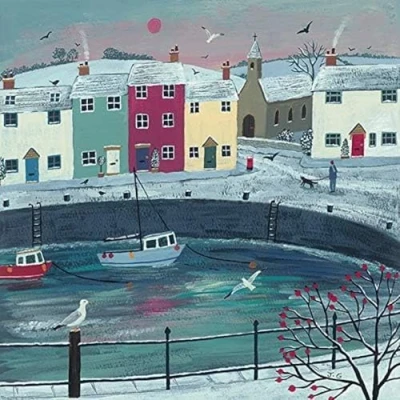 Image of Art Group WDC98269 The Jo Grundy (A Walk Round Winter Harbour) Canvas Print 85 x 85cm, Wood, Multicolour, 1.3 cm