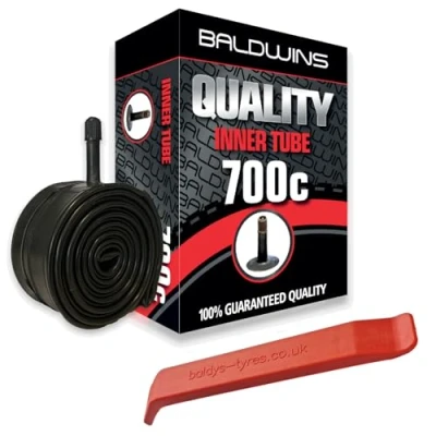 Image of 700c Baldwins Cycle/Bike Inner Tube 700 x 28c to 32c (Fits any 28c, 30c, Tyre) Schrader/Car Type Valve &amp; BALDY&#039;S TYRE LEVER