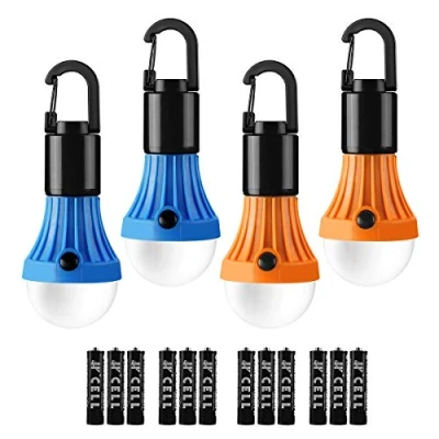 Image of Lepro Camping Lights, Battery Powered Tent Warm White and Daylight Modes, Accessories, Hanging Lantern, Lights for Power Cuts, Pack of 4 (AAA Included)