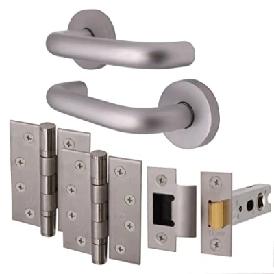 Image of EAI Return to Door Lever on Rose Handle, Hinges &amp; Latch Kit Aluminium 4 inch 76mm