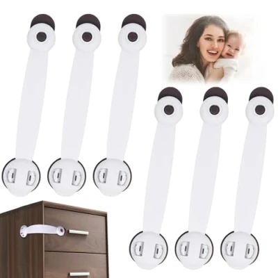 Image of Vicloon Child Safety Cupboard Locks, 6 Pcs Baby Proof Locks No Screws with 3M Adhesive Stick On Cabinets, Children Latches for Kitchen, Door, Drawer, Closet, Refrigerator (Brown)