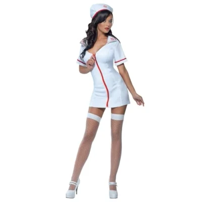 Image of Smiffys Fever No Nonsense Nurse Costume, with Dress &amp; Hat, Fancy Dress, Adult Up Costumes