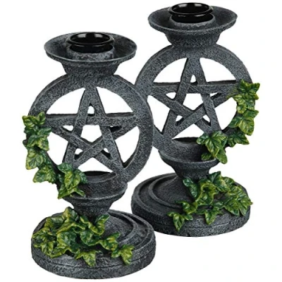 Image of Nemesis Now Aged Pentagram Candlesticks Candle Holder 13.4cm Grey