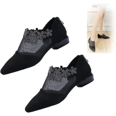 Image of Rhinestone Stone Hollow Heel Shoes, Shoes for Women, Low Ladies (Color : Black, Size 39)