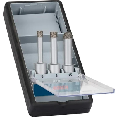 Image of Bosch 3x PRO Ceramic Easy Dry Diamond Drill Bit Set for Cylindrical Shank and Rotary Drill/Drivers (for tiles, Hard Ø 6 10 mm, Professional Accessory Drill/Drivers)