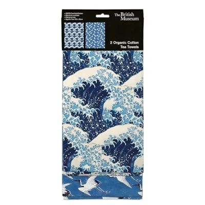 Image of Museums &amp; Galleries Tea Towels Set of 2 The Great Wave and Birds by Katsushika Hokusai Organic Cotton Stylish Home Accessory