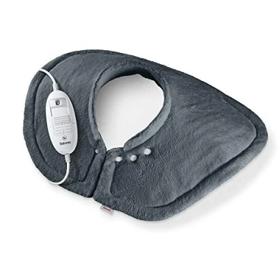 Image of Beurer HK54 Cosy Neck and Shoulder Heat Pad Grey Wraps around your shoulders for comforting warmth 3 temperature settings Machine washable