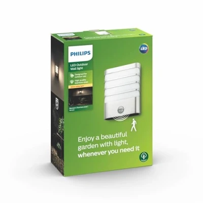 Image of Philips myGarden Raccoon LED Wall Light with Motion Sensor [Inox] 3.5 W Integrated For Garden and Patio Lighting