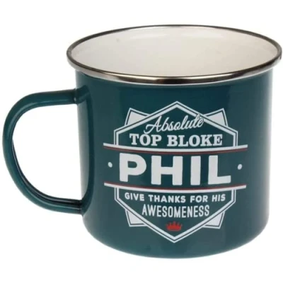 Image of FabFinds Coffee Mug Personalised Enamel Tea Cup (Phil)