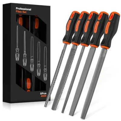 Image of AojSup Metal File Set, Set and Wood 5Pcs, Professional Files Include Half Round Rasp, Flat File, Triangular Suitable for Metalworking&amp;Woodworking