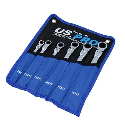 Image of Metric Double Flexi Ratchet Spanner Set 8mm 19mm 6pc 12 Sizes Bergen AT623