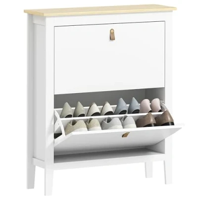 Image of HOMCOM 2 Drawer Shoe Cabinet with Flip Doors, Narrow Storage Removable and Adjustable Shelves, 14 Pairs Footwear Cupboard for Hallway, Entryway, 80 x 24 95.5 cm, White