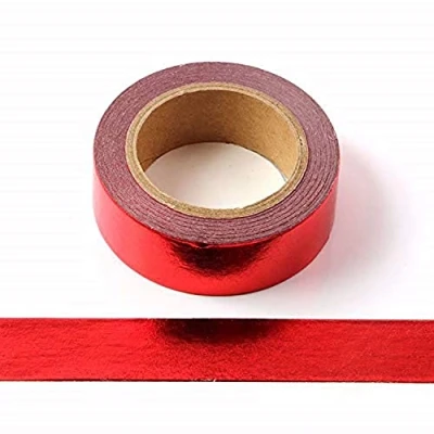 Image of Syntego Red Solid Foil Washi Tape Decorative Self Adhesive Masking 15mm x 10 Meters (Red)