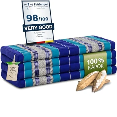 Image of livasia Folding mattress with 100% natural Kapok filling, day bed, foldable cushion, extra large, XXL (blue)