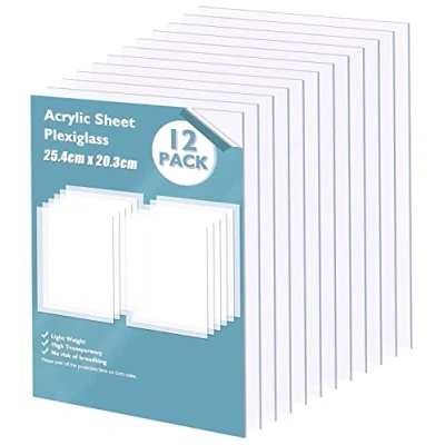 Image of KAHEIGN 12Pcs Clear Acrylic Sheets, 25cm x 20cm Transparent Plexiglass Plastic Sheets Board with Protective Film for Display Projects, Picture Frame, DIY Calligraphy Painting Craft