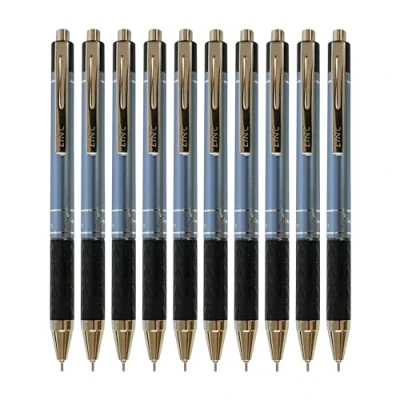 Image of SignettaRT Retractable Ballpoint Pens, BLUE, Fine Point (0.7mm), Pack of 10, Smooth Ball Ideal for School Office Home Use, iZOFAX Black Pen