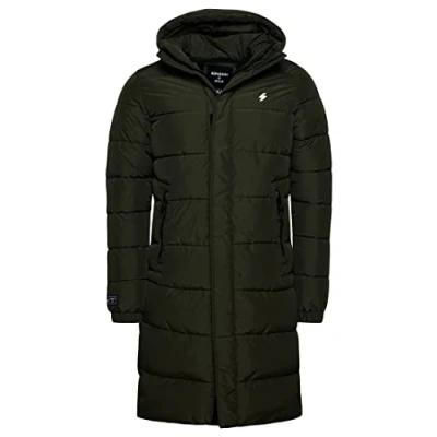 Image of Superdry Men&#039;s Longline Puff Jacket M5011513A, GUL/DARK MOSS, L