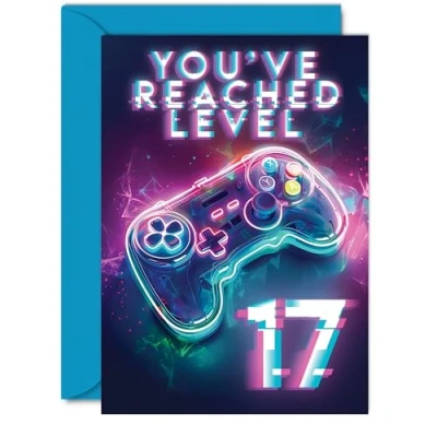 Image of 17th Gamer Birthday Cards for Boys Girls You&#039;ve Reached Level 17 Happy Card Son Daughter Nephew Niece Grandson, A5 Seventeen Seventeenth Bday Video Game Greeting
