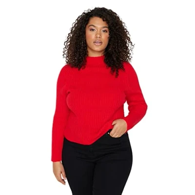 Image of Trendyol Women Plus Size Fitted Bodycon Crew Neck Knitwear Jumper,Red,2XL