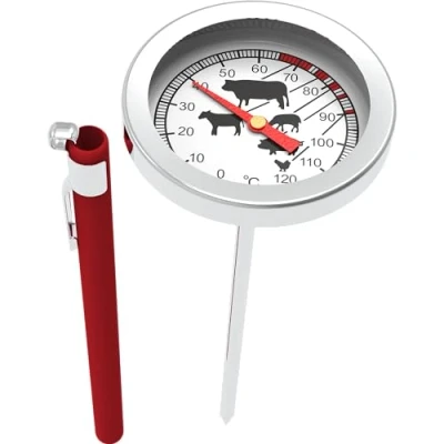 Image of Browin 100600 Meat Roasting Thermometer for Baking, Smoking, Cooking, Graphic Scale 0 120Degree C, 130 MM, Stainless Steel Grey 5,3 x 14,5 cm