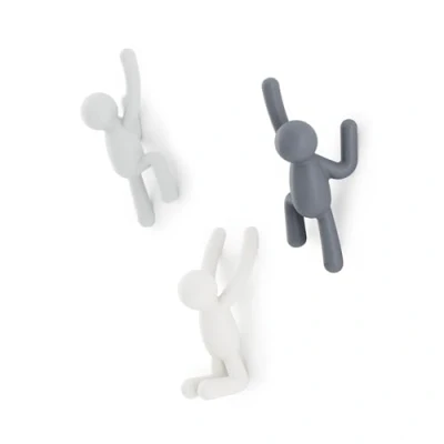 Image of Umbra Buddy Wall Hooks Decorative Mounted Coat for Hanging Coats, Scarves, Bags, Purses, Backpacks, Towels and More, Set of 3, Grey