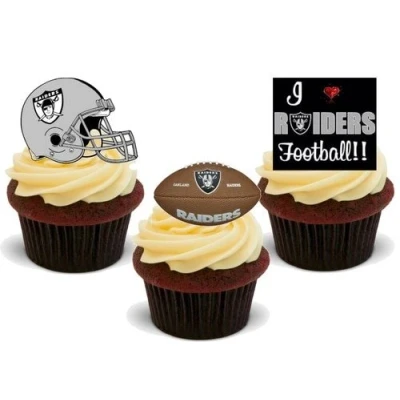 Image of American Football Oakland Raiders Trio Mix 12 Edible Stand Up Premium Wafer Card Cake Toppers Decorations
