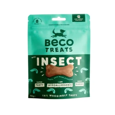 Image of Beco Dog Treats 70g x 10 Packs, Insect with Apple, Chia Seeds &amp; Parsley, High Protein, Low Calorie