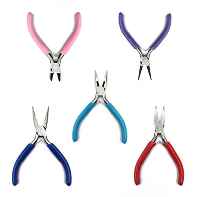 Image of 5 Pcs Jewellery Making Pliers, Jewelry Pliers Tools Set, Needle Nose Pliers/Chain Pliers/Wire Cutter Pliers/Round Pliers/Curved for Beading Repair
